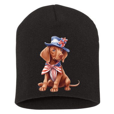 Vizsla Dog Puppy USA Flag American Patriotic Dogs 4th Of July Short Acrylic Beanie