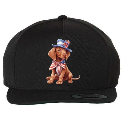 Vizsla Dog Puppy USA Flag American Patriotic Dogs 4th Of July Wool Snapback Cap