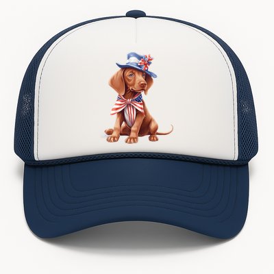 Vizsla Dog Puppy USA Flag American Patriotic Dogs 4th Of July Trucker Hat