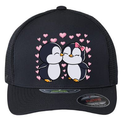 Valentines Day Penguin Couple Penguins Hearts Valentines Day Gift Flexfit Unipanel Trucker Cap