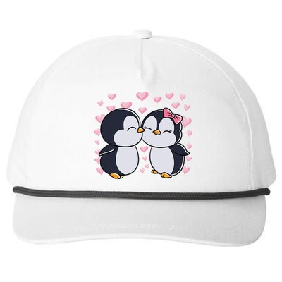 Valentines Day Penguin Couple Penguins Hearts Valentines Day Gift Snapback Five-Panel Rope Hat