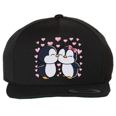 Valentines Day Penguin Couple Penguins Hearts Valentines Day Gift Wool Snapback Cap