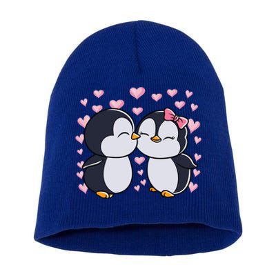 Valentines Day Penguin Couple Penguins Hearts Valentines Day Gift Short Acrylic Beanie