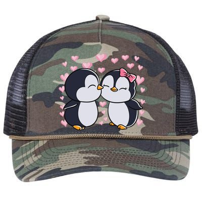 Valentines Day Penguin Couple Penguins Hearts Valentines Day Gift Retro Rope Trucker Hat Cap