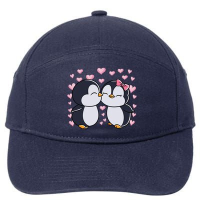 Valentines Day Penguin Couple Penguins Hearts Valentines Day Gift 7-Panel Snapback Hat