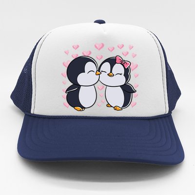 Valentines Day Penguin Couple Penguins Hearts Valentines Day Gift Trucker Hat