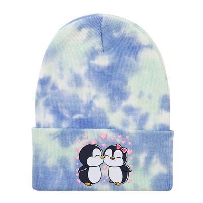 Valentines Day Penguin Couple Penguins Hearts Valentines Day Gift Tie Dye 12in Knit Beanie