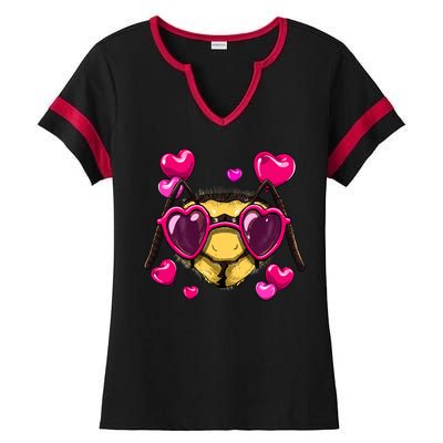 Valentines Day Queen Bee Heart Love Day Couple Bee Lover Cute Gift Ladies Halftime Notch Neck Tee