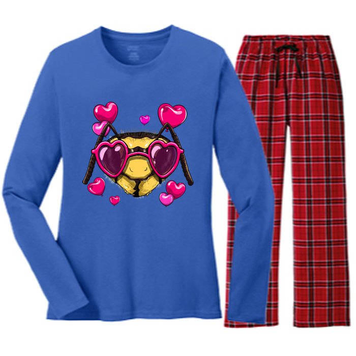 Valentines Day Queen Bee Heart Love Day Couple Bee Lover Cute Gift Women's Long Sleeve Flannel Pajama Set 