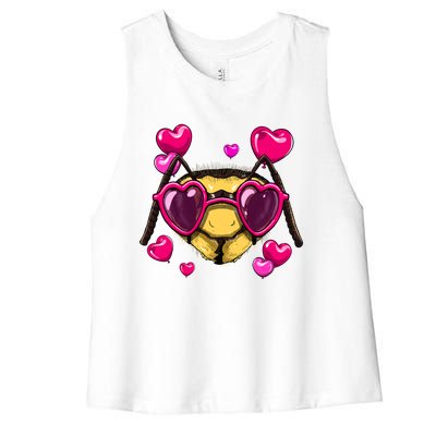 Valentines Day Queen Bee Heart Love Day Couple Bee Lover Cute Gift Women's Racerback Cropped Tank