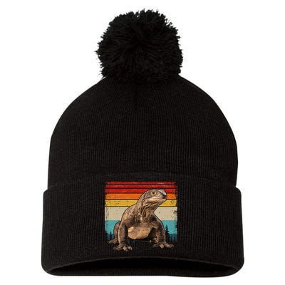 Vintage Distressed Retro Style Cool Komodo Dragon Pom Pom 12in Knit Beanie
