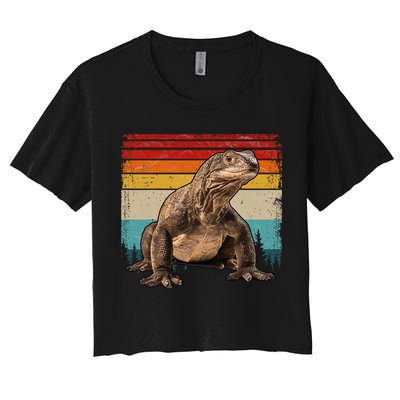 Vintage Distressed Retro Style Cool Komodo Dragon Women's Crop Top Tee