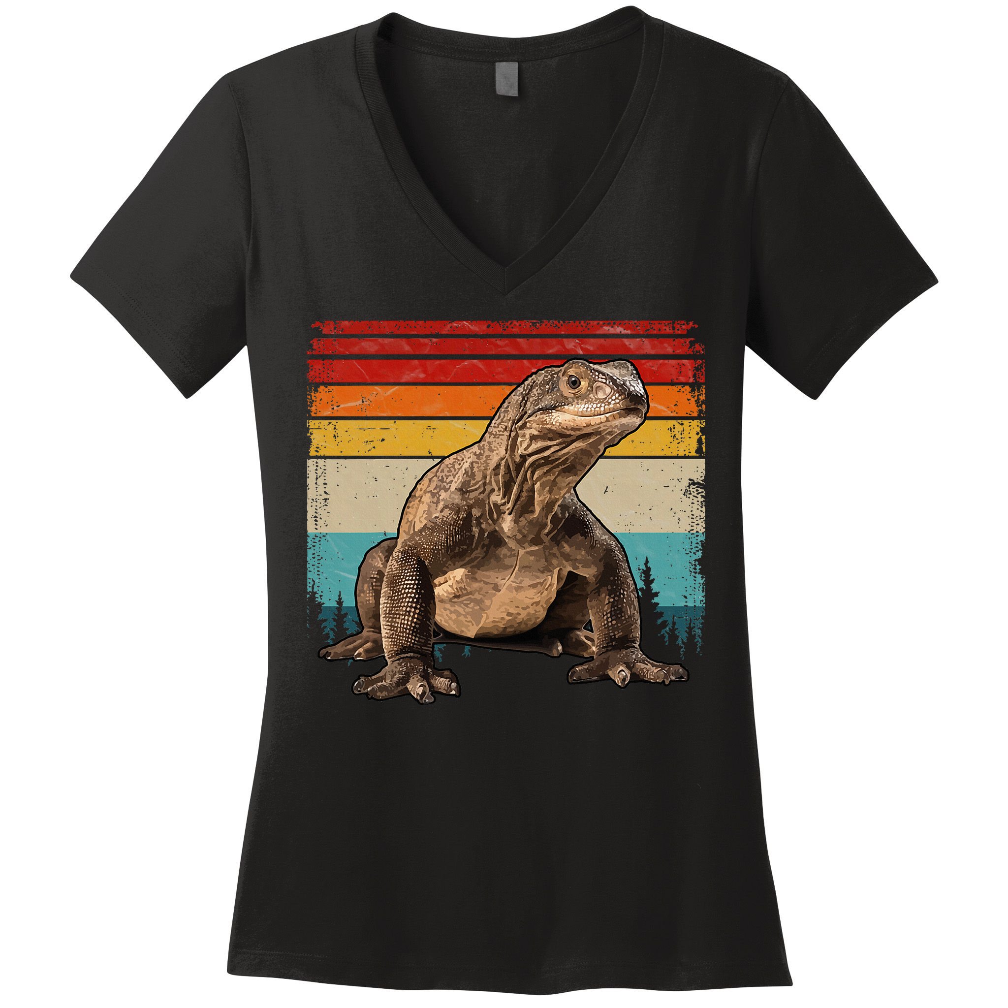 Vintage Distressed Retro Style Cool Komodo Dragon Women's V-Neck T-Shirt