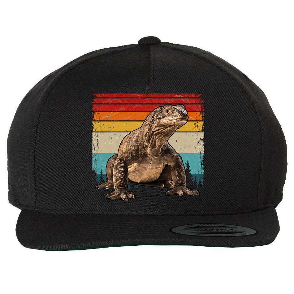 Vintage Distressed Retro Style Cool Komodo Dragon Wool Snapback Cap