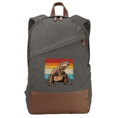 Vintage Distressed Retro Style Cool Komodo Dragon Cotton Canvas Backpack