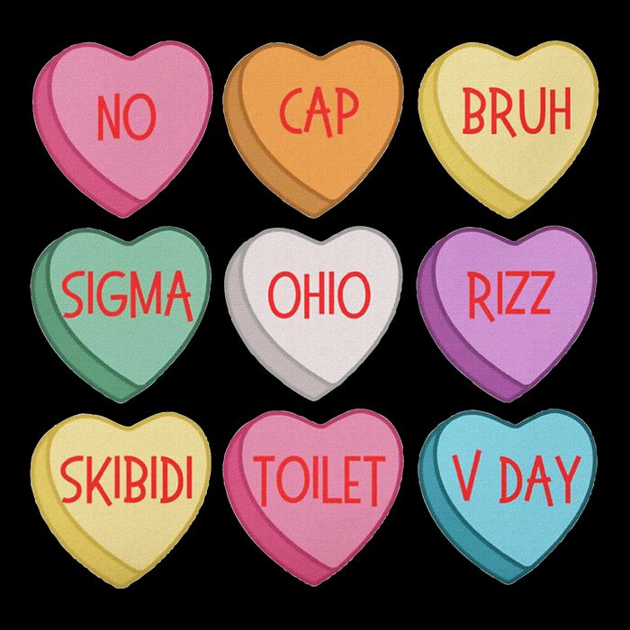 ValentineS Day Rizz Candy Heart Groovy 7-Panel Snapback Hat