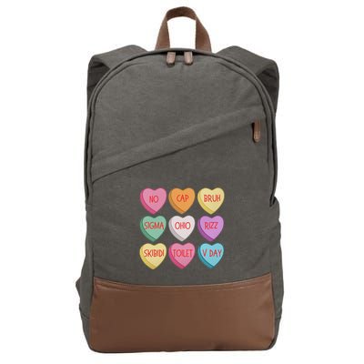 ValentineS Day Rizz Candy Heart Groovy Cotton Canvas Backpack
