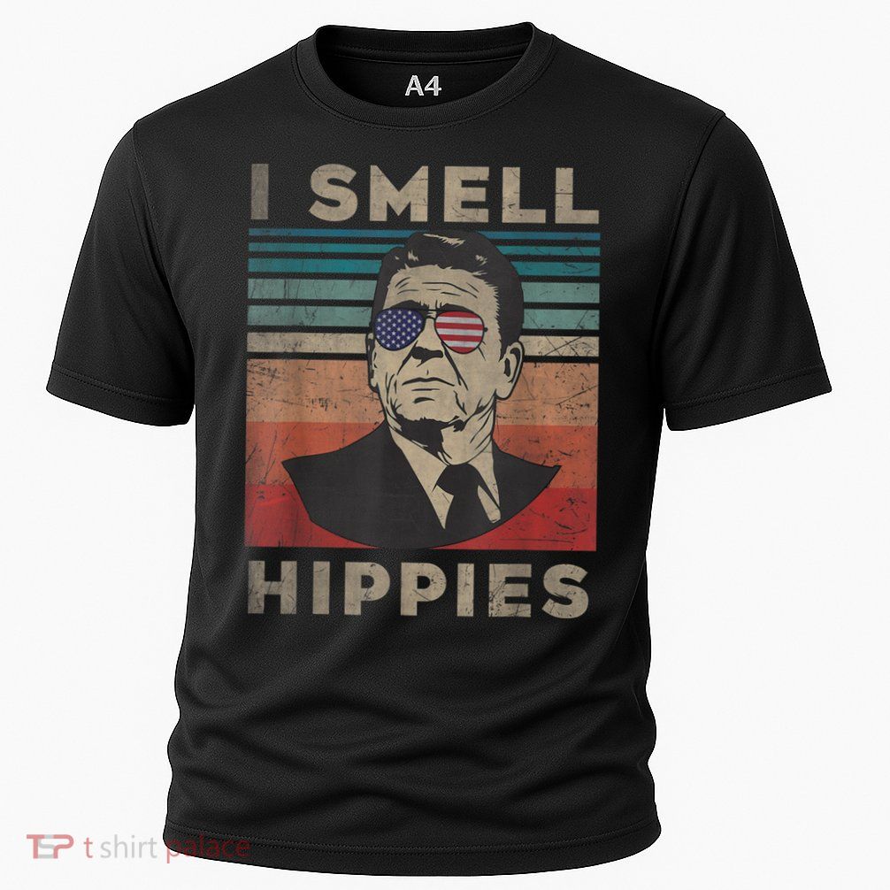 Vintage Distressed, Retro Reagan President I Smell Hippies Performance Shirt