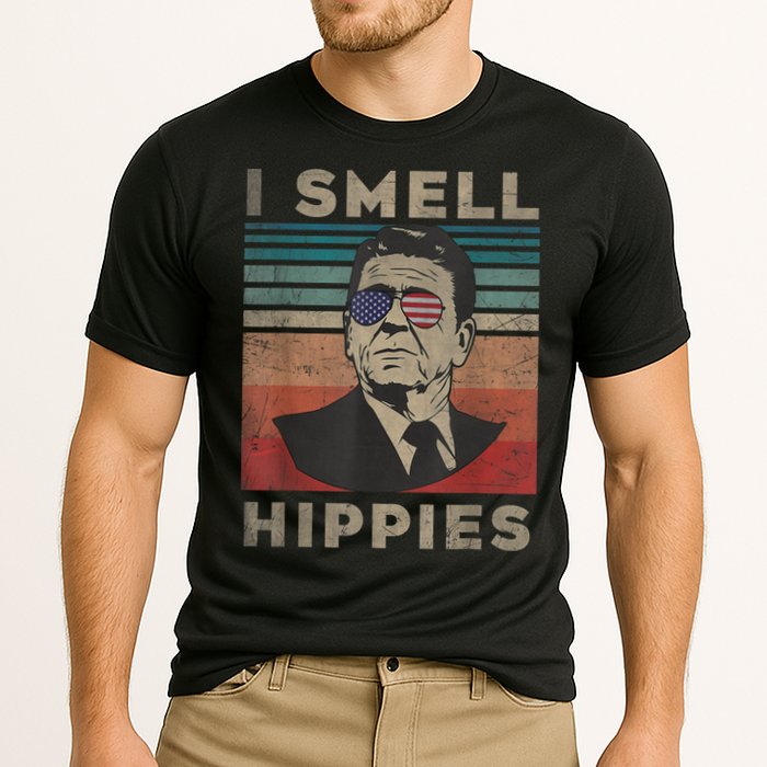 Vintage Distressed, Retro Reagan President I Smell Hippies Performance Shirt