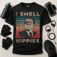 Vintage Distressed, Retro Reagan President I Smell Hippies Performance Shirt