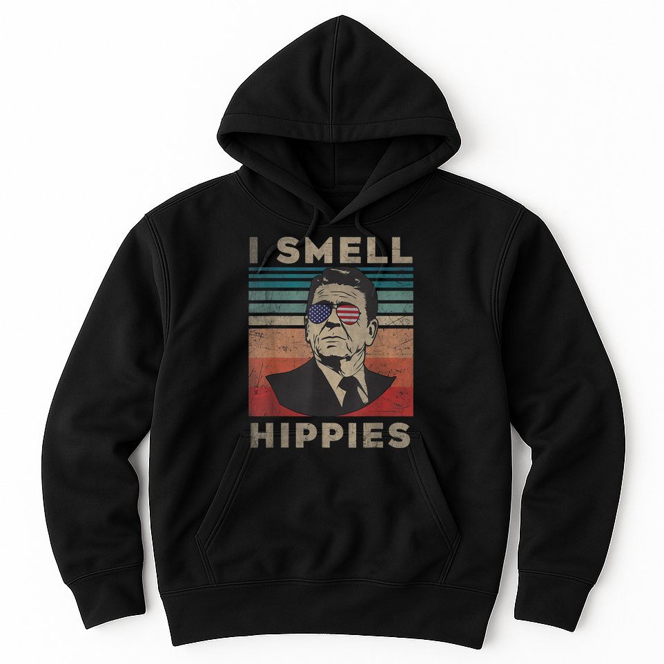 Vintage Distressed, Retro Reagan President I Smell Hippies Hoodie