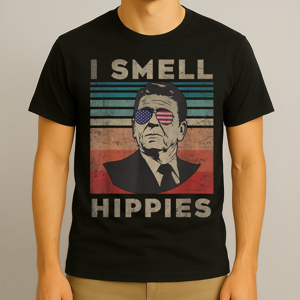 Vintage Distressed, Retro Reagan President I Smell Hippies T-Shirt
