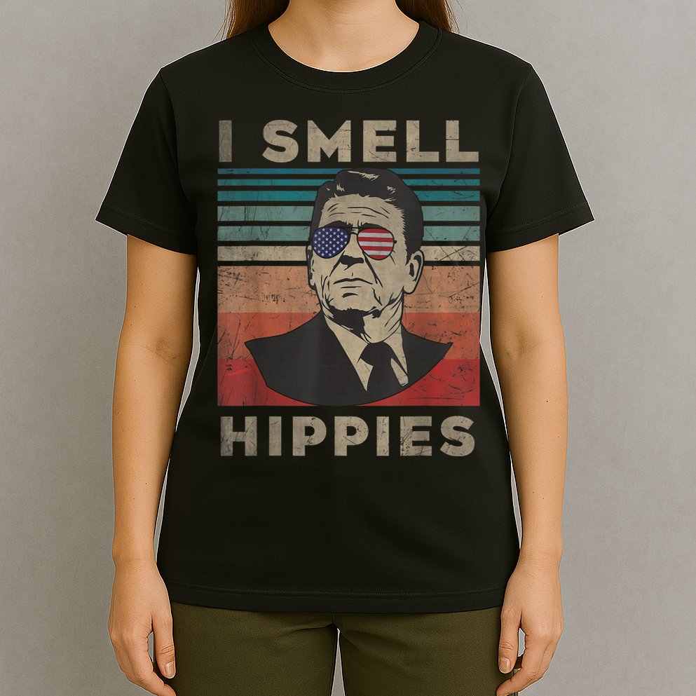 Vintage Distressed, Retro Reagan President I Smell Hippies T-Shirt