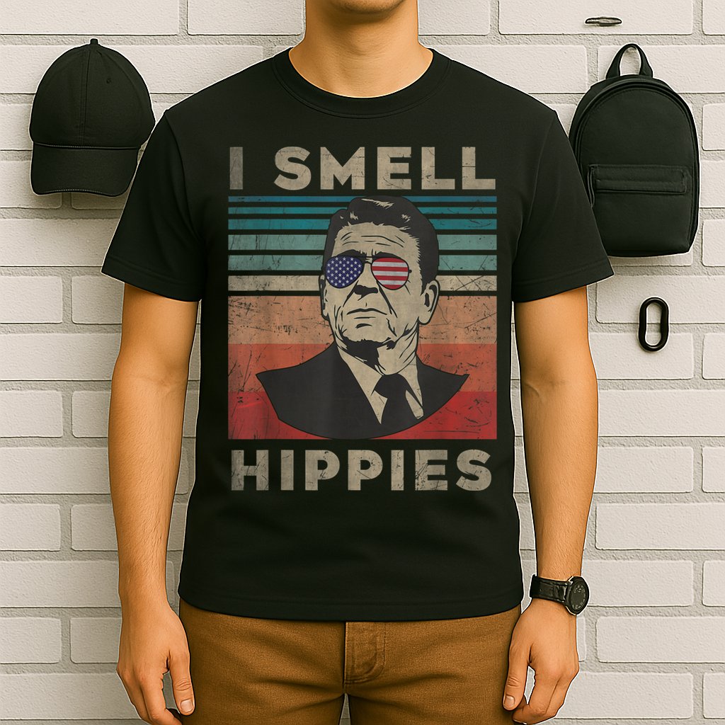 Vintage Distressed, Retro Reagan President I Smell Hippies T-Shirt