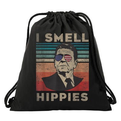 Vintage Distressed, Retro Reagan President I Smell Hippies Drawstring Bag