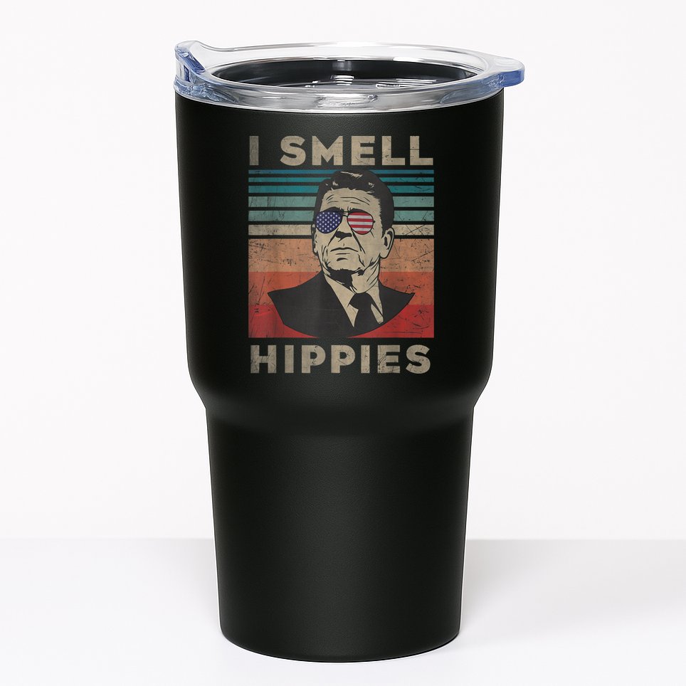 Vintage Distressed, Retro Reagan President I Smell Hippies Tumbler