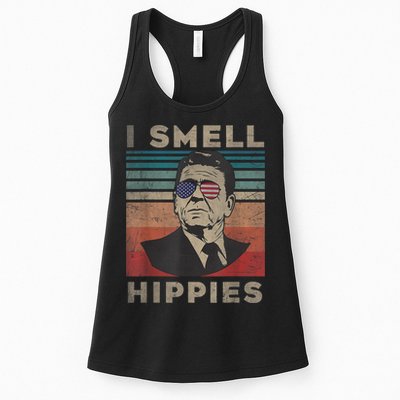 Vintage Distressed, Retro Reagan President I Smell Hippies Womens Tank Top