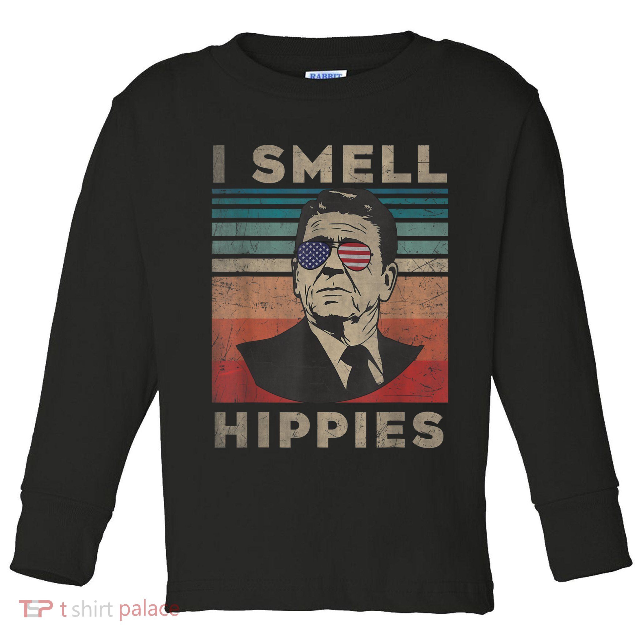 Vintage Distressed, Retro Reagan President I Smell Hippies Toddler Long Sleeve Shirt