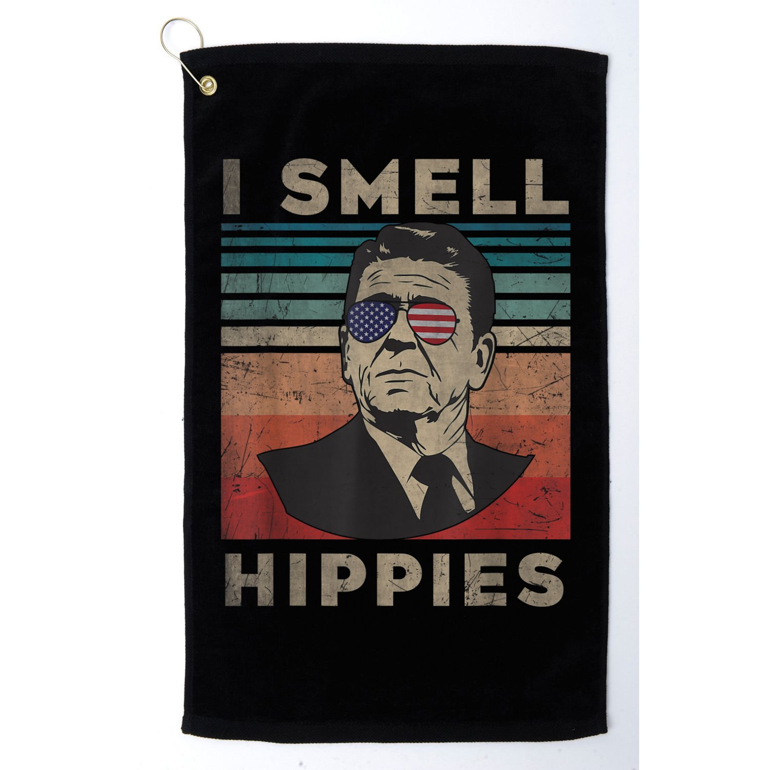 Vintage Distressed, Retro Reagan President I Smell Hippies Golf Towel