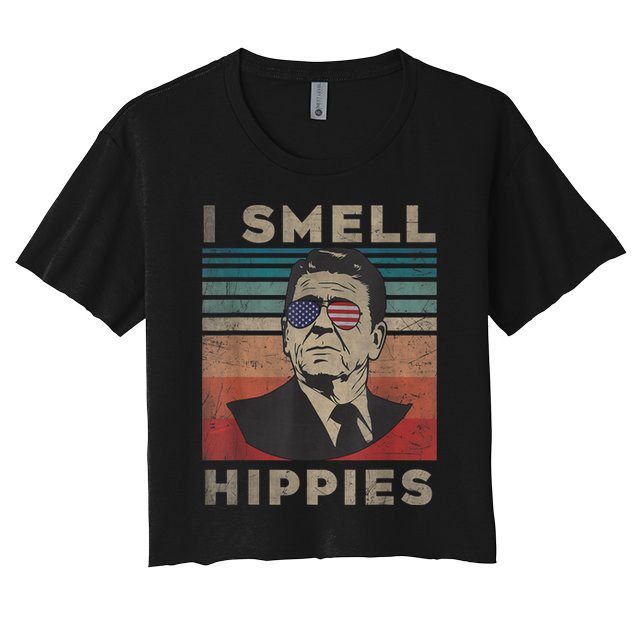 Vintage Distressed, Retro Reagan President I Smell Hippies Crop Top