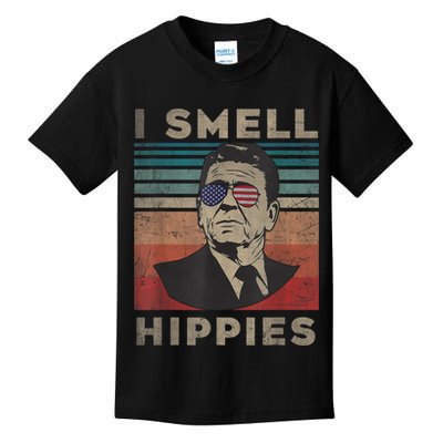 Vintage Distressed, Retro Reagan President I Smell Hippies Kids T-Shirt