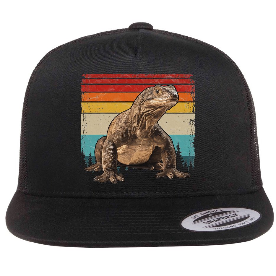 Vintage Distressed Retro Style Cool Komodo Dragon Flat Bill Trucker Hat