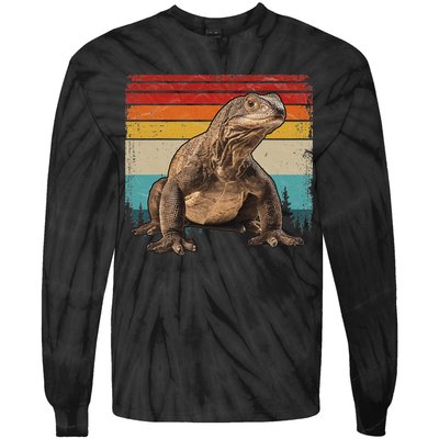 Vintage Distressed Retro Style Cool Komodo Dragon Tie-Dye Long Sleeve Shirt