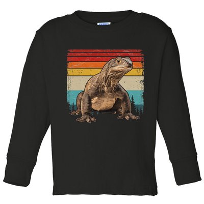 Vintage Distressed Retro Style Cool Komodo Dragon Toddler Long Sleeve Shirt