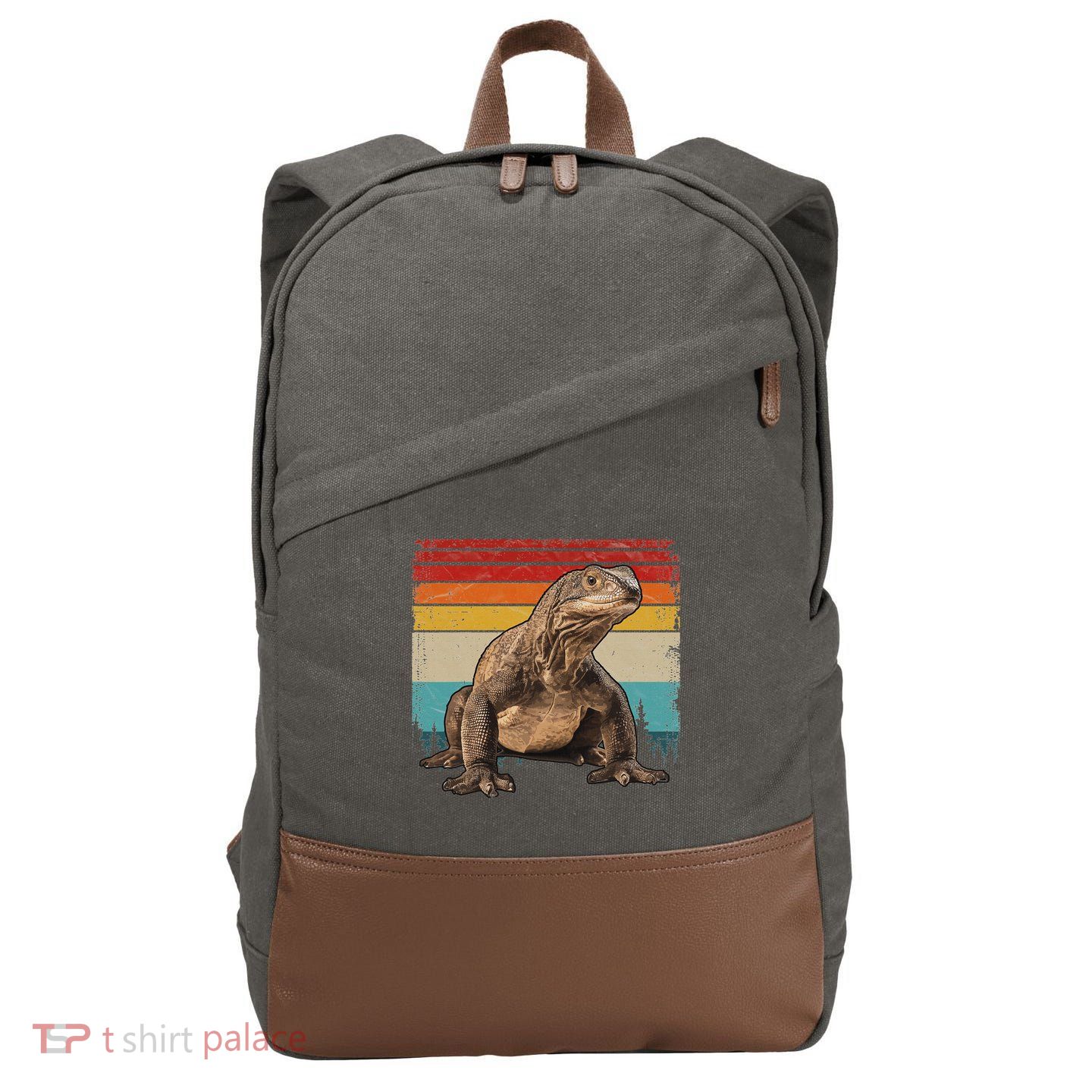Vintage Distressed Retro Style Cool Komodo Dragon Cotton Canvas Backpack
