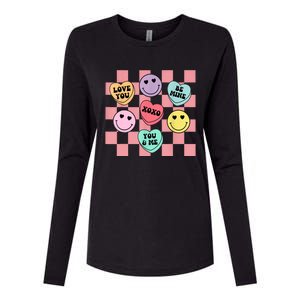 Valentines Day Retro Groovy Conversation Heart Candy Womens Cotton Relaxed Long Sleeve T-Shirt