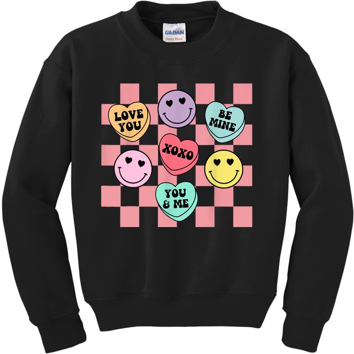 Valentines Day Retro Groovy Conversation Heart Candy Kids Sweatshirt