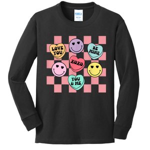 Valentines Day Retro Groovy Conversation Heart Candy Kids Long Sleeve Shirt