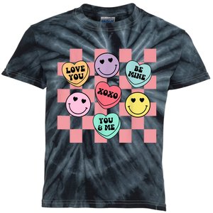 Valentines Day Retro Groovy Conversation Heart Candy Kids Tie-Dye T-Shirt