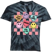 Valentines Day Retro Groovy Conversation Heart Candy Kids Tie-Dye T-Shirt