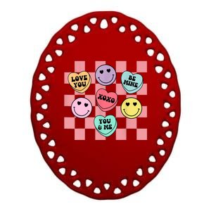 Valentines Day Retro Groovy Conversation Heart Candy Ceramic Oval Ornament