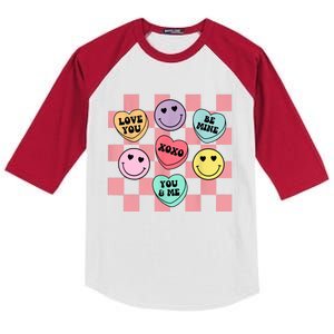 Valentines Day Retro Groovy Conversation Heart Candy Kids Colorblock Raglan Jersey