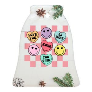 Valentines Day Retro Groovy Conversation Heart Candy Ceramic Bell Ornament