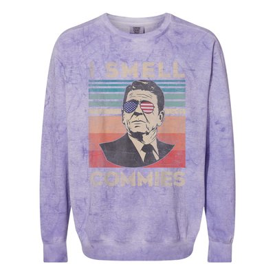 Vintage Distressed, Retro Reagan President I Smell Commies Colorblast Crewneck Sweatshirt