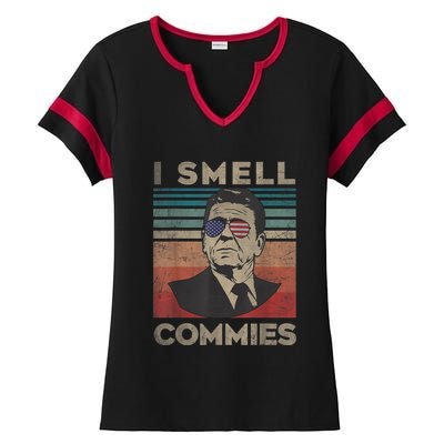 Vintage Distressed, Retro Reagan President I Smell Commies Ladies Halftime Notch Neck Tee