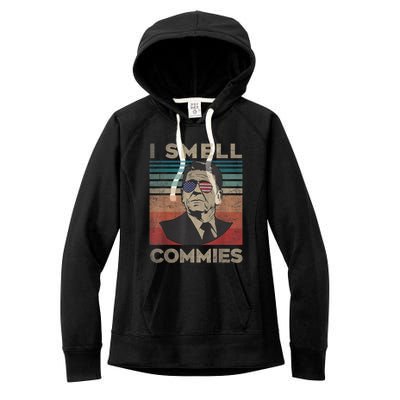 Vintage Distressed, Retro Reagan President I Smell Commies Women's Fleece Hoodie